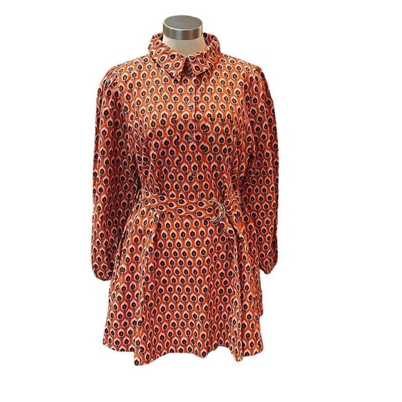 NWT ZARA Dress Brigitte Mini Belted Orange Printed Pockets Sz. XXL - Picture 3 of 14